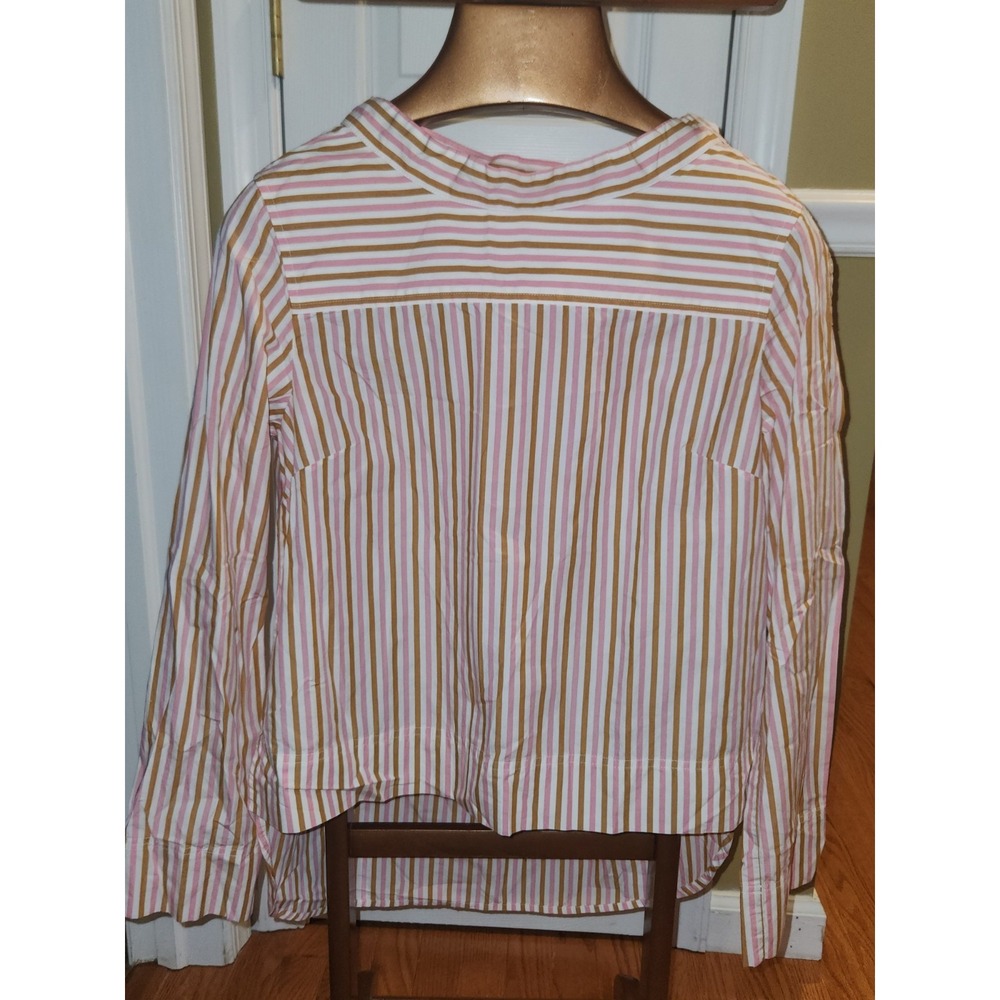 J.Crew Womens Pink Mustard Yellow Striped Button Shoulder Top Size 10 - Picture 4 of 7